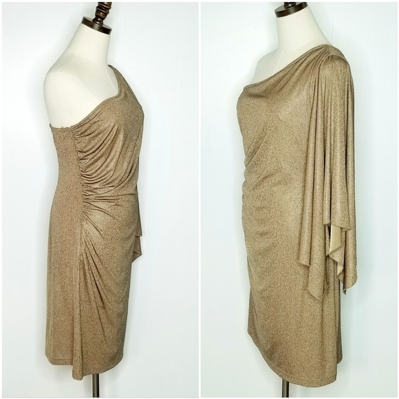 Hailey Brown Size 8 Shiny Satin One Shoulder Ruched Cocktail Evening Prom Dress - Picture 2 of 13